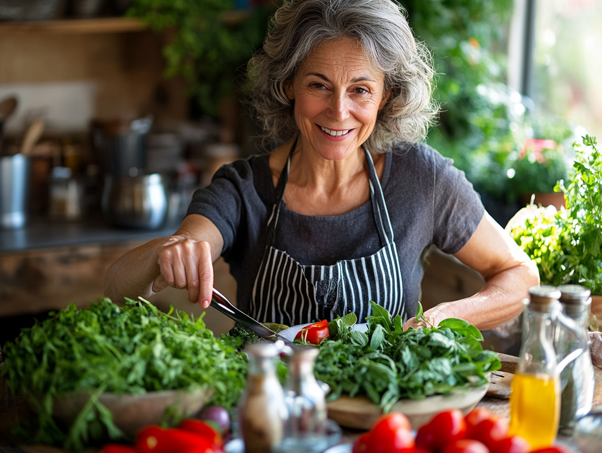 Пара зрілого віку готує здорову їжу разом на кухні
